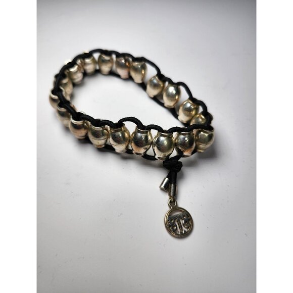 Buddha To Buddha Sterling Silver Bead Bracelet With Black Cord & Logo Charm Adju - Picture 6 of 8
